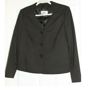 Le Suit Polyester Blazer 6 Black Womens Long Sleeve Textured Sparkle Buttons